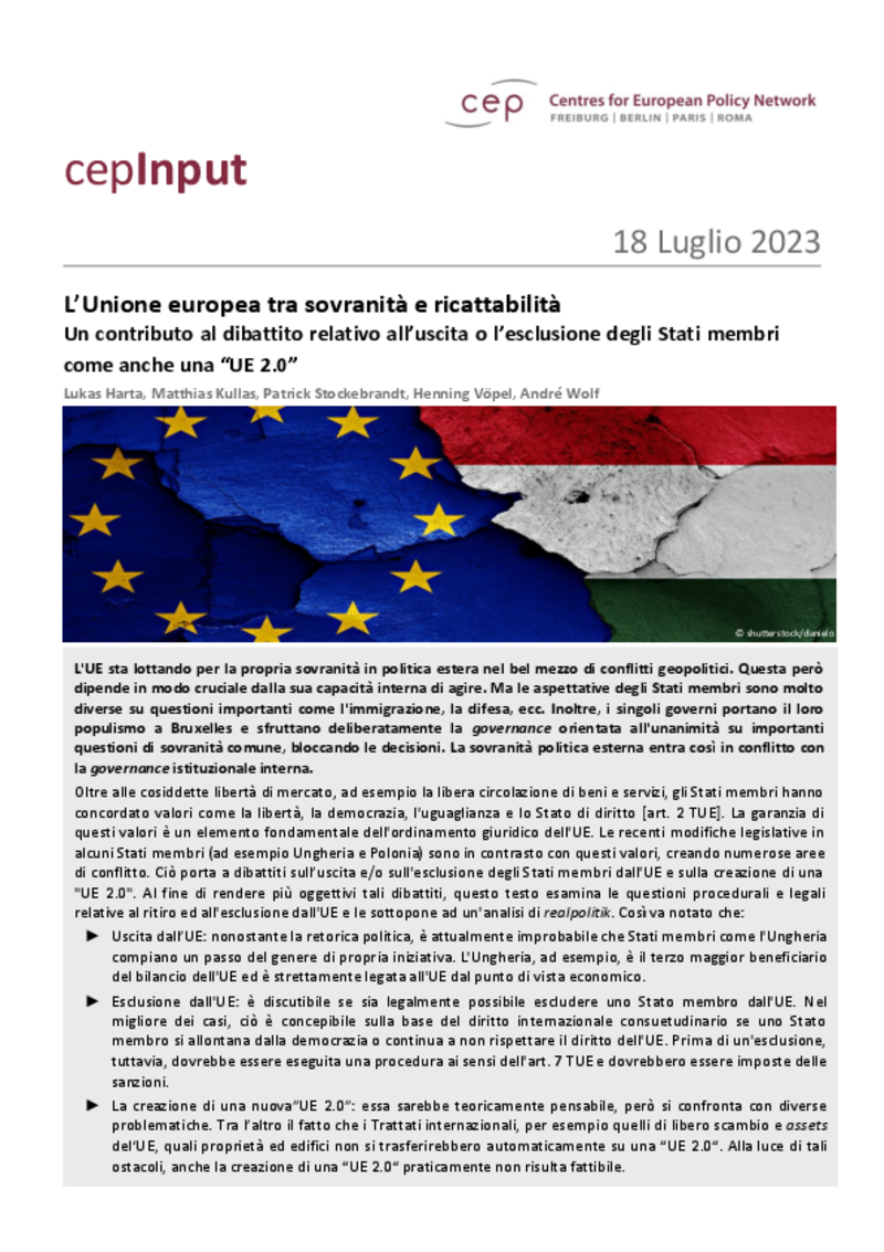 L’Unione europea tra sovranità e ricattabilità (cepInput)