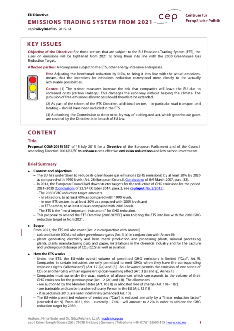 Emissions Trading System from 2021