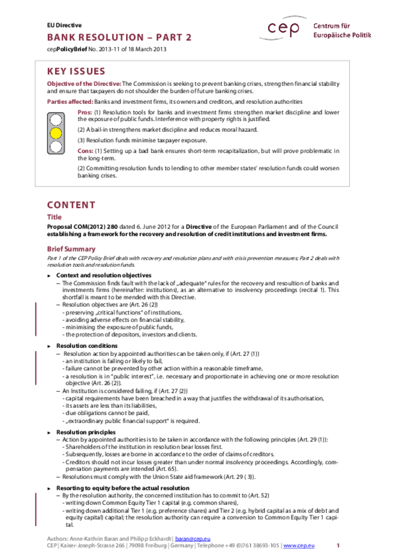Bank Resolution Part 2 COM(2012) 280