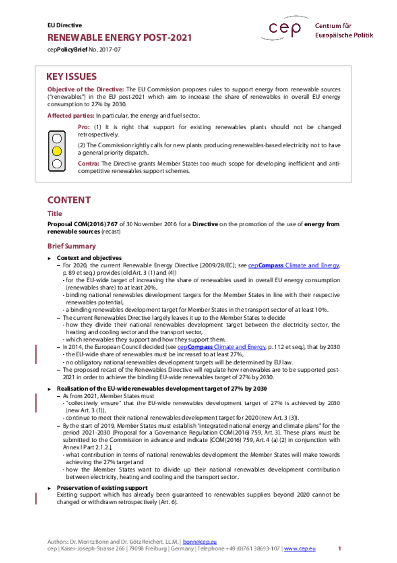 Renewable Energy Post-2021 COM(2016) 767