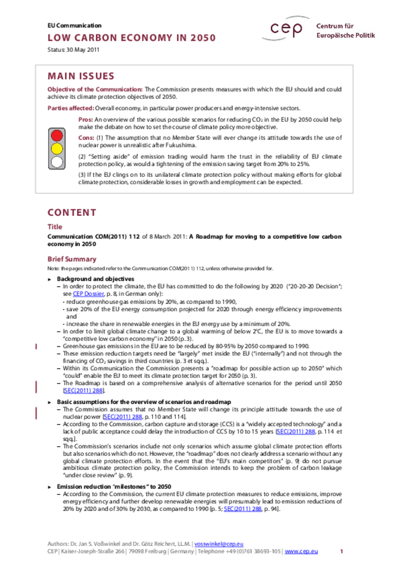 Low Carbon Economy in 2050 COM(2011) 112