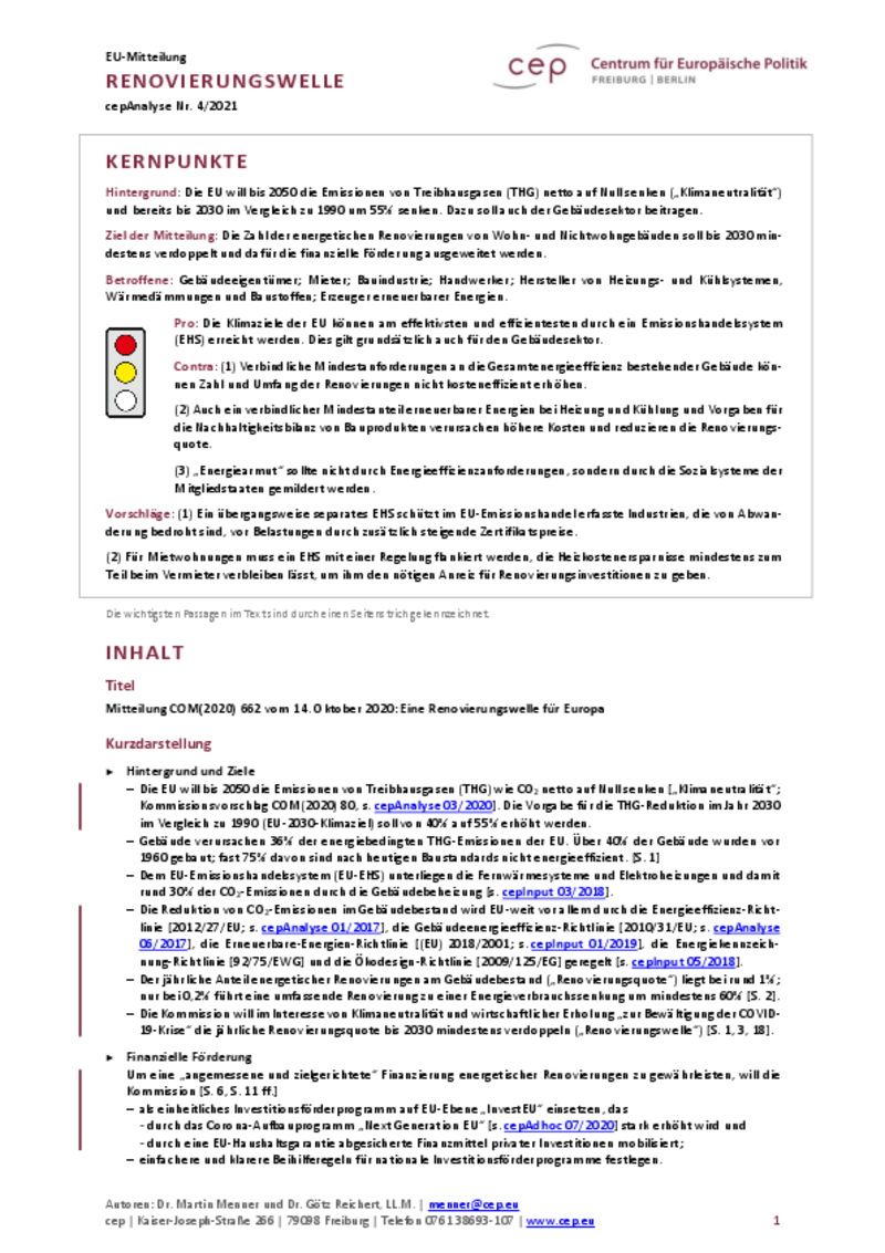 Renovierungswelle (cepAnalyse COM2020_662)