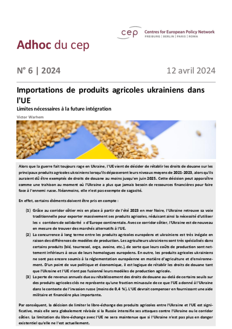 Importations de produits agricoles ukrainiens dans l’UE