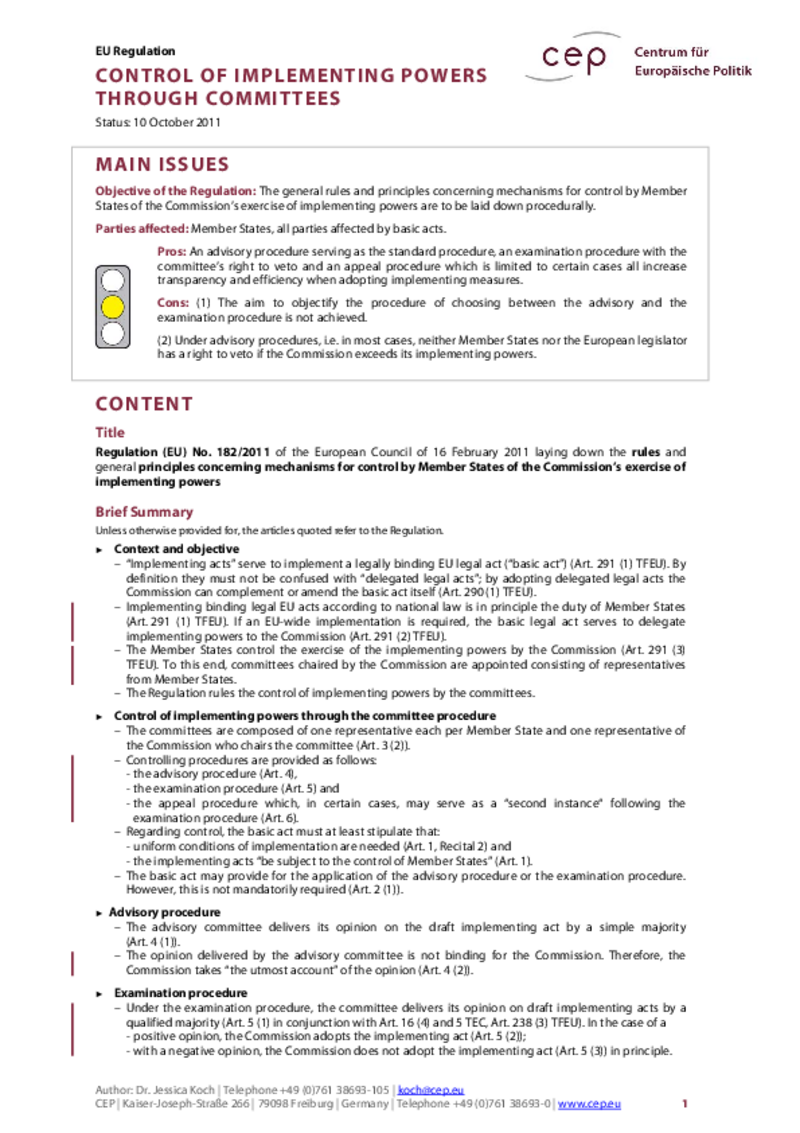 Control of Implementing Powers through Committees