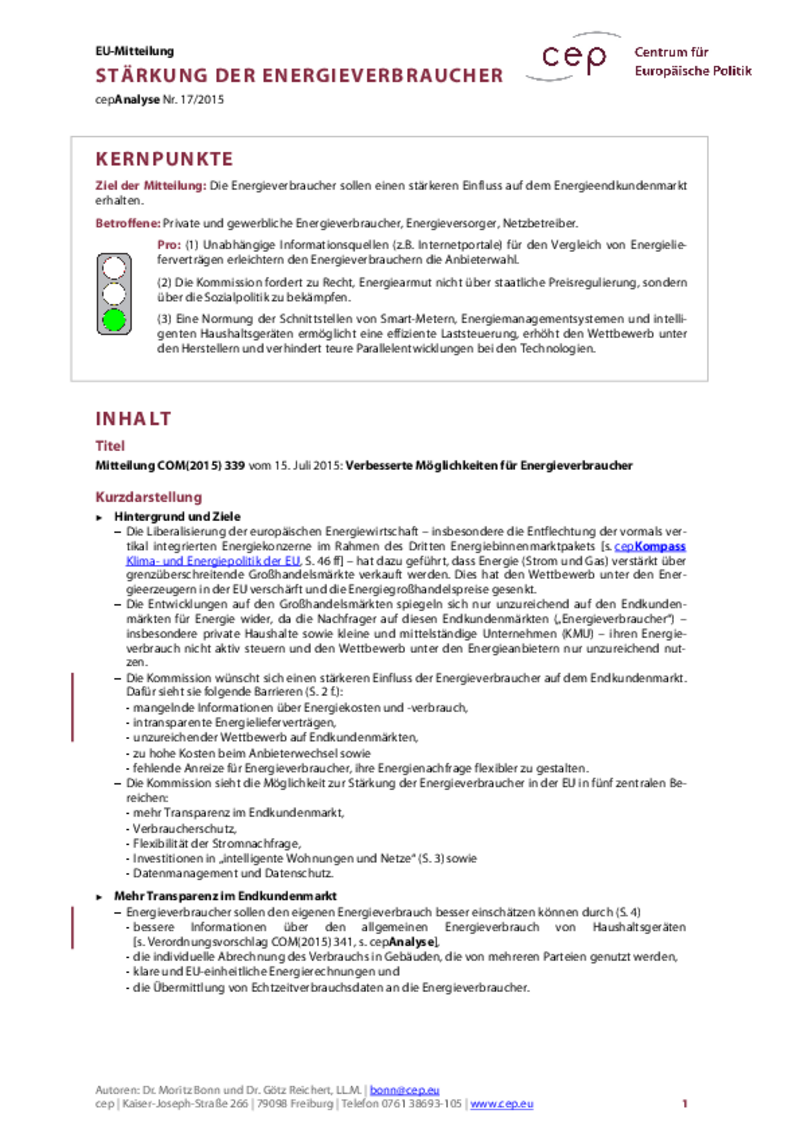 Stärkung der Energieverbraucher COM(2015) 339