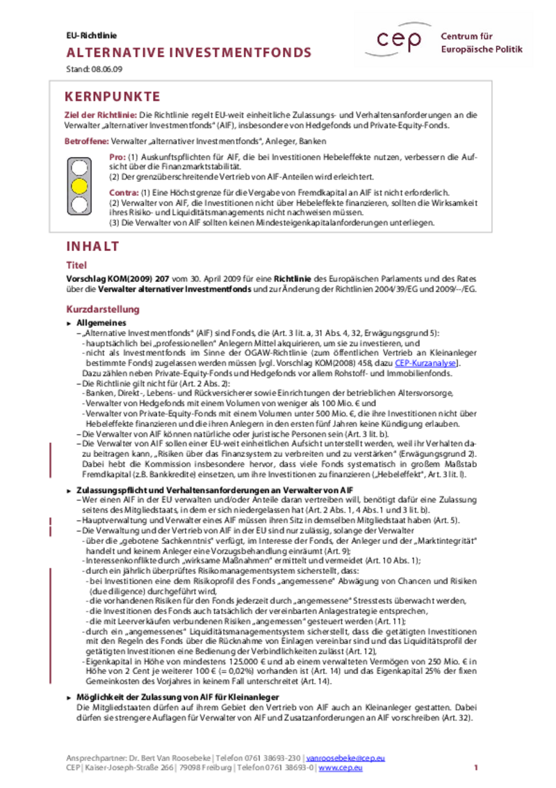 Alternative Investmentfonds KOM(2009) 207