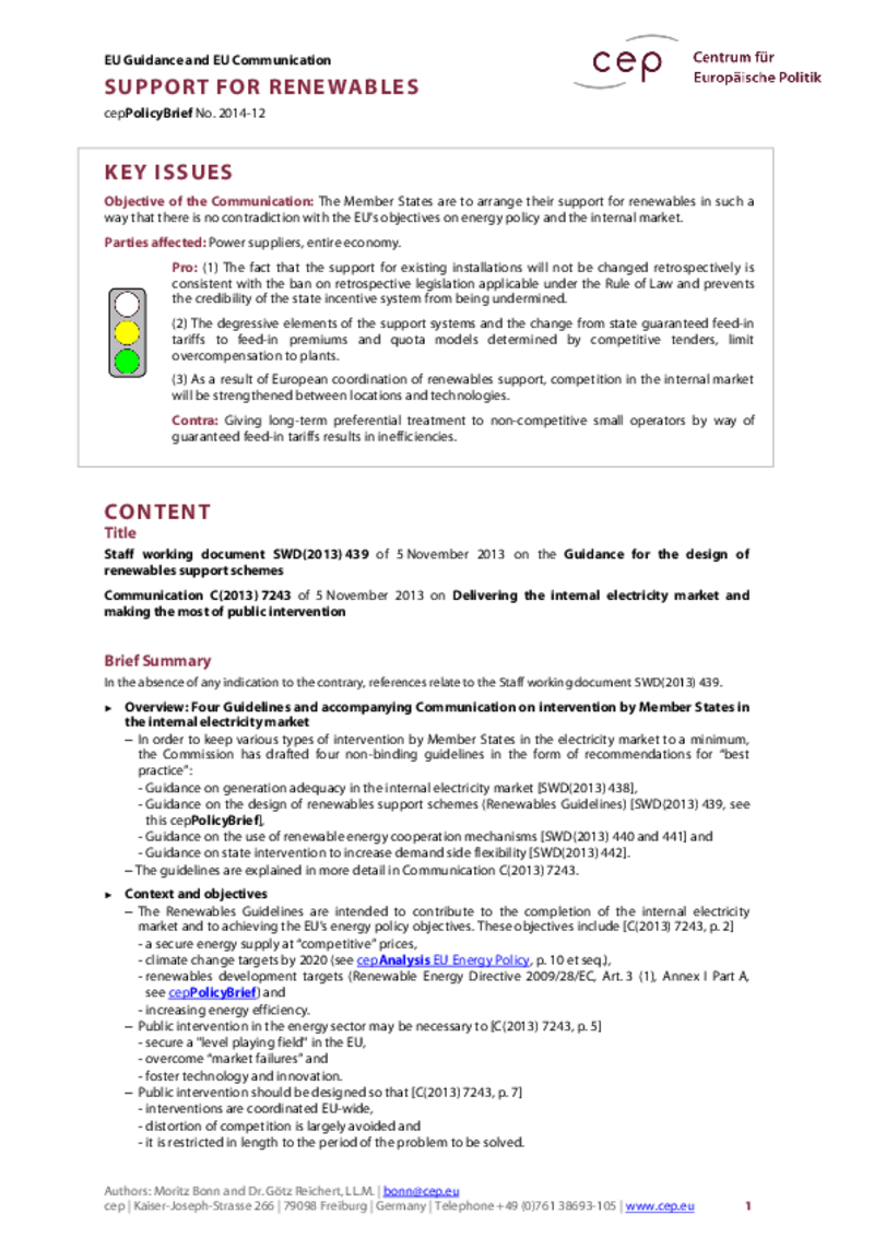 Support for Renewables C(2013) 7243