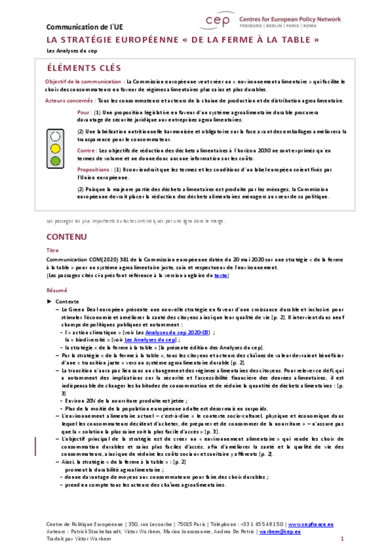 De la ferme à la table