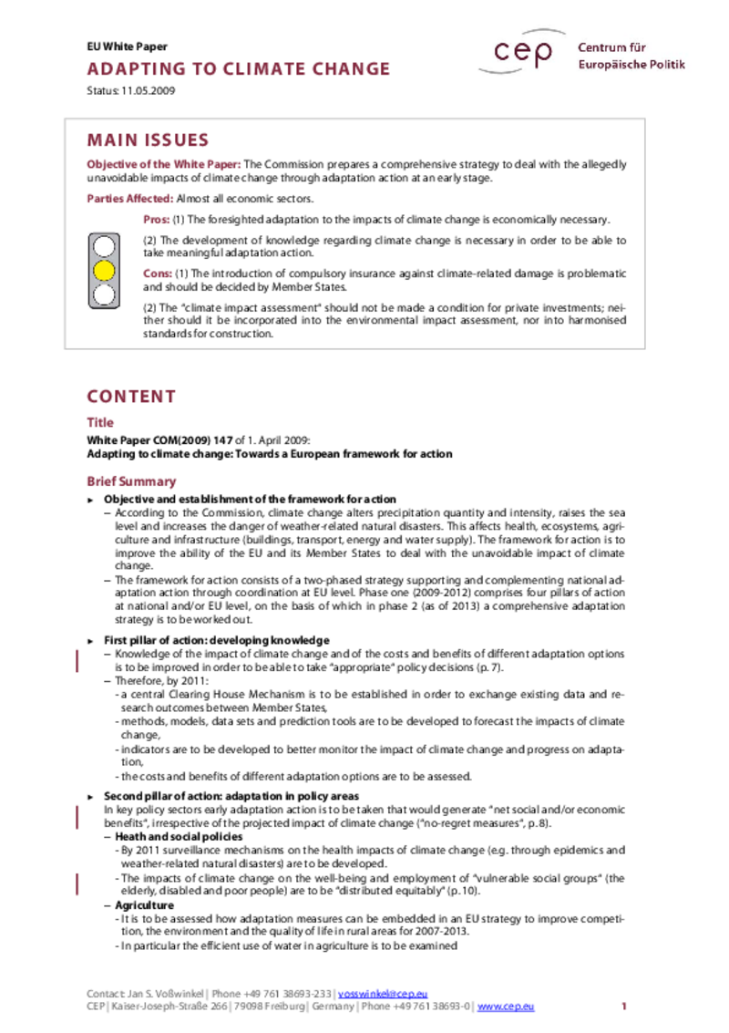 Adapting to Climate Change COM(2009) 147