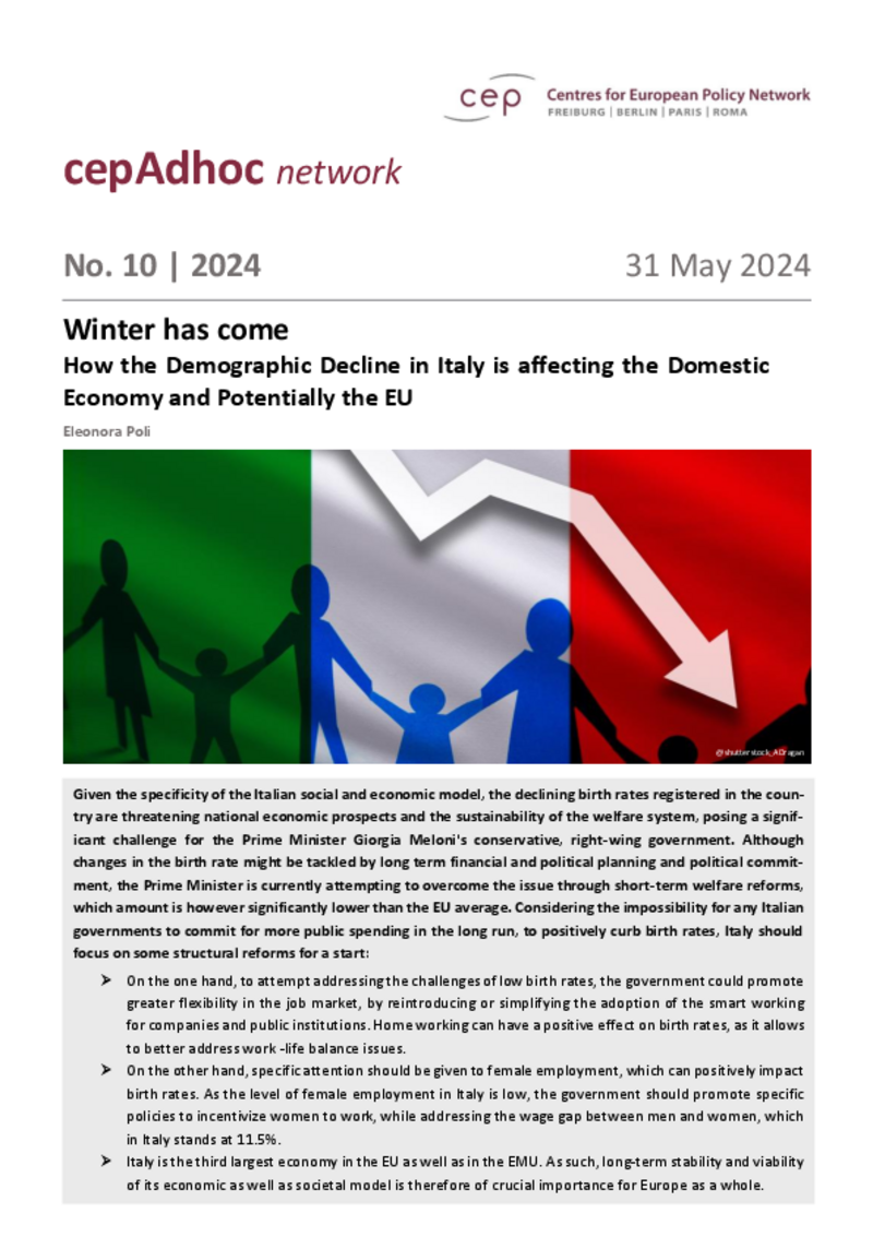 How the Demographic Decline in Italy is affecting the Domestic Economy and Potentially the EU