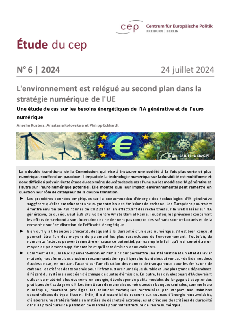 Étude du cep : La numérisation nuit souvent à l'environnement dans l’UE