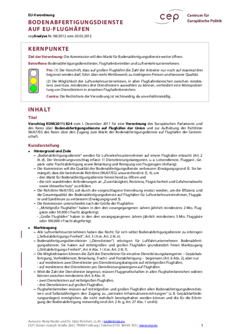 Bodenabfertigungsdienste auf EU-Flughäfen KOM(2011) 824