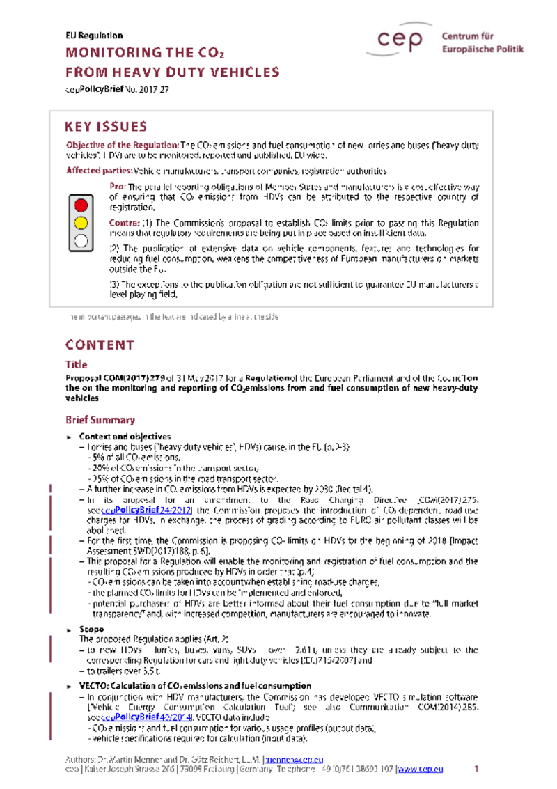 Monitoring the CO2 from Heavy Duty Vehicles COM(2017) 279