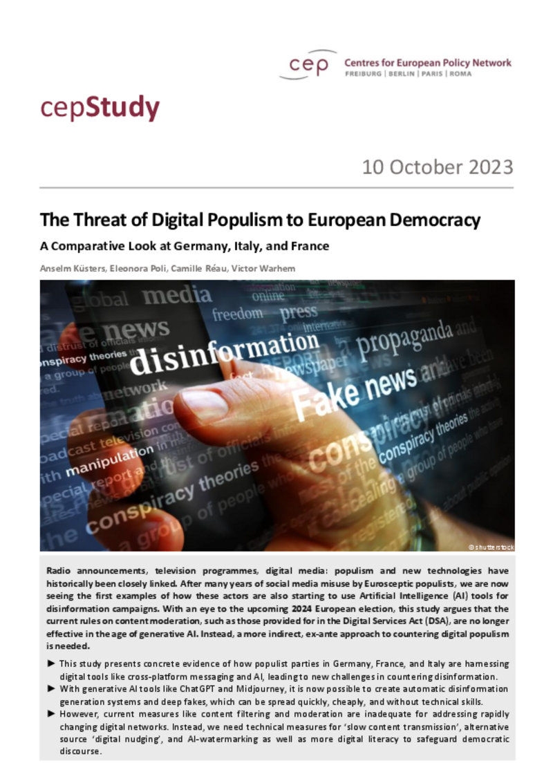 The Threat of Digital Populism to European Democracy (cepStudie)