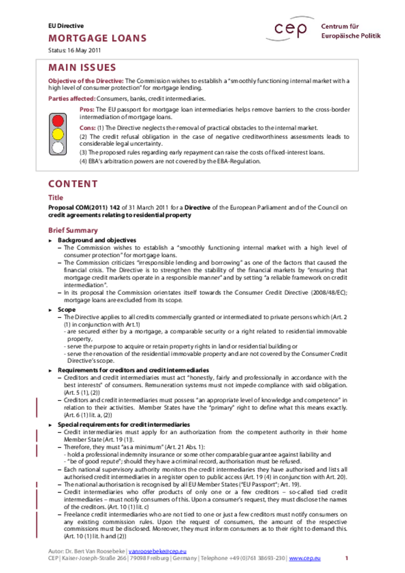 Mortgage Loans COM(2011) 142