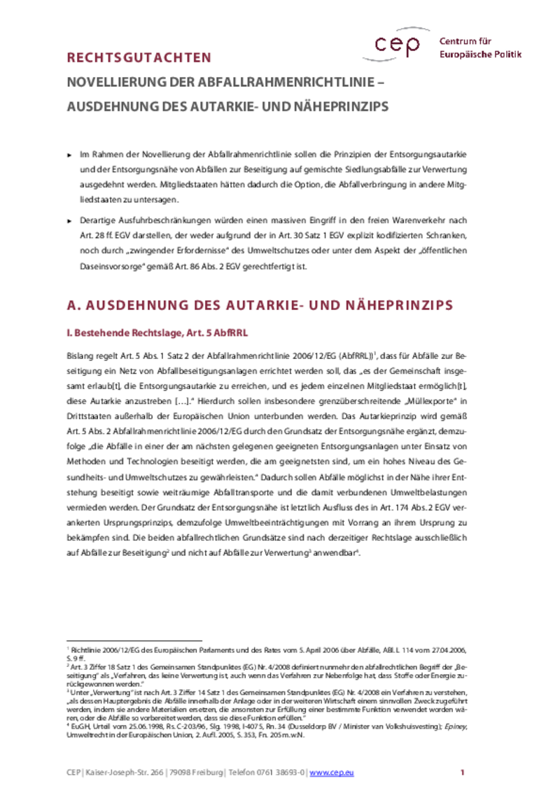 Novellierung der Abfallrahmenrichtlinie