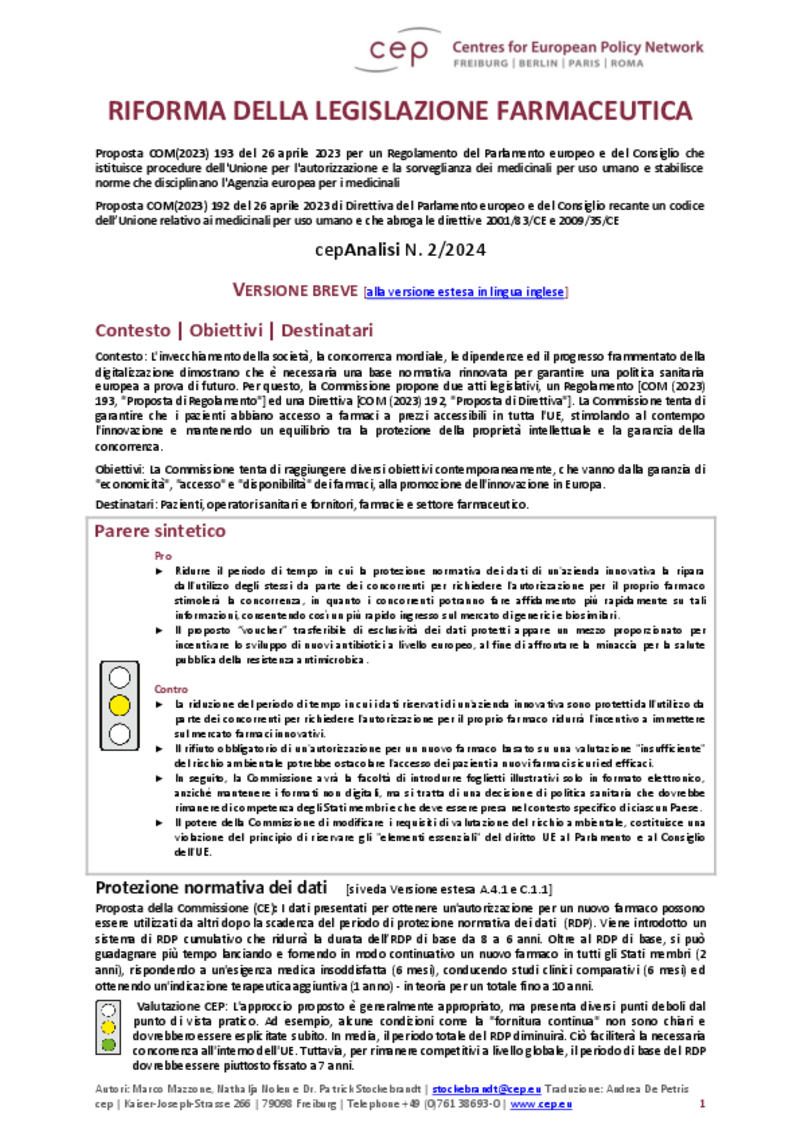 Riforma della legislazione farmaceutica UE (cepAnalisi dei COM(2023) 192-193)