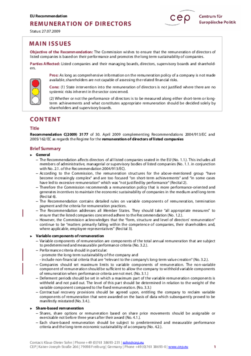 Remuneration of Directors C(2009) 3177