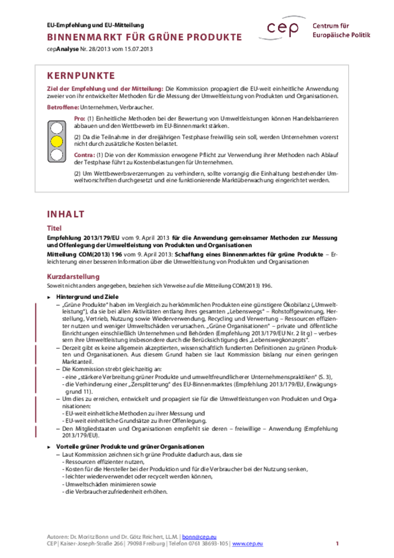 Binnenmarkt für grüne Produkte COM(2013) 196