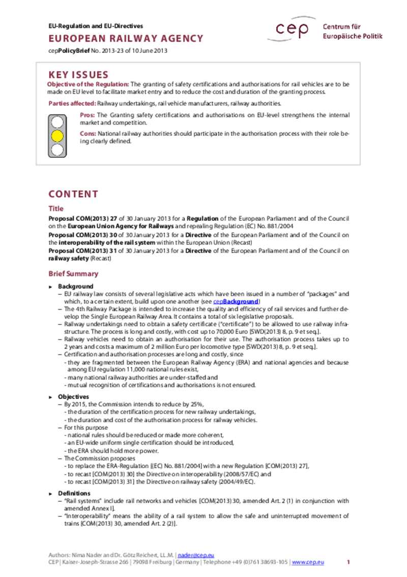 4. Railway Package: European Railway Agency COM(2013) 27