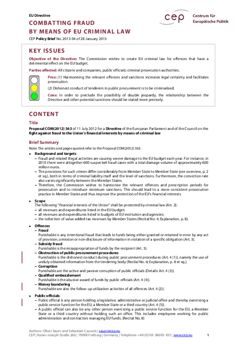 Anti-Fraud by Means of EU Criminal Law COM(2012) 363