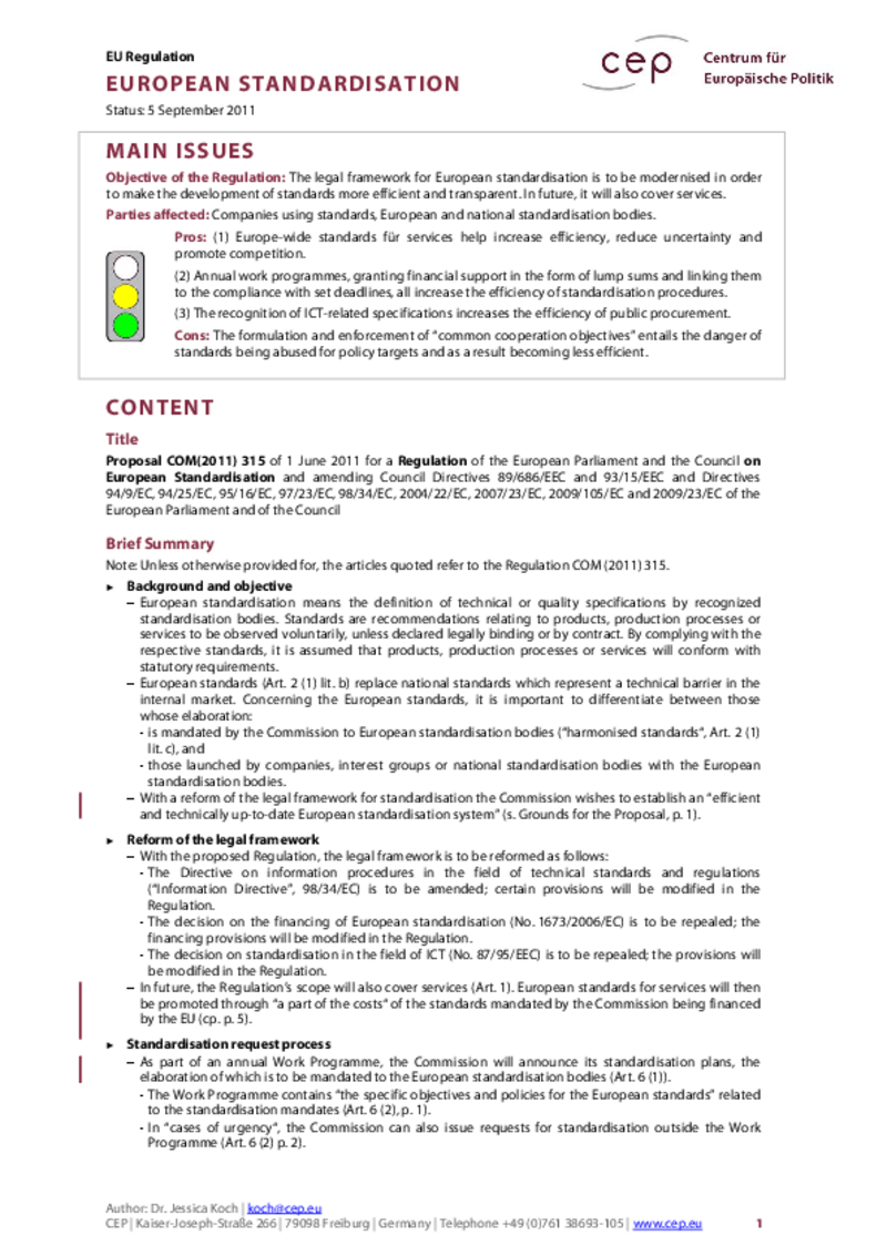 European Standardisation COM(2011) 315