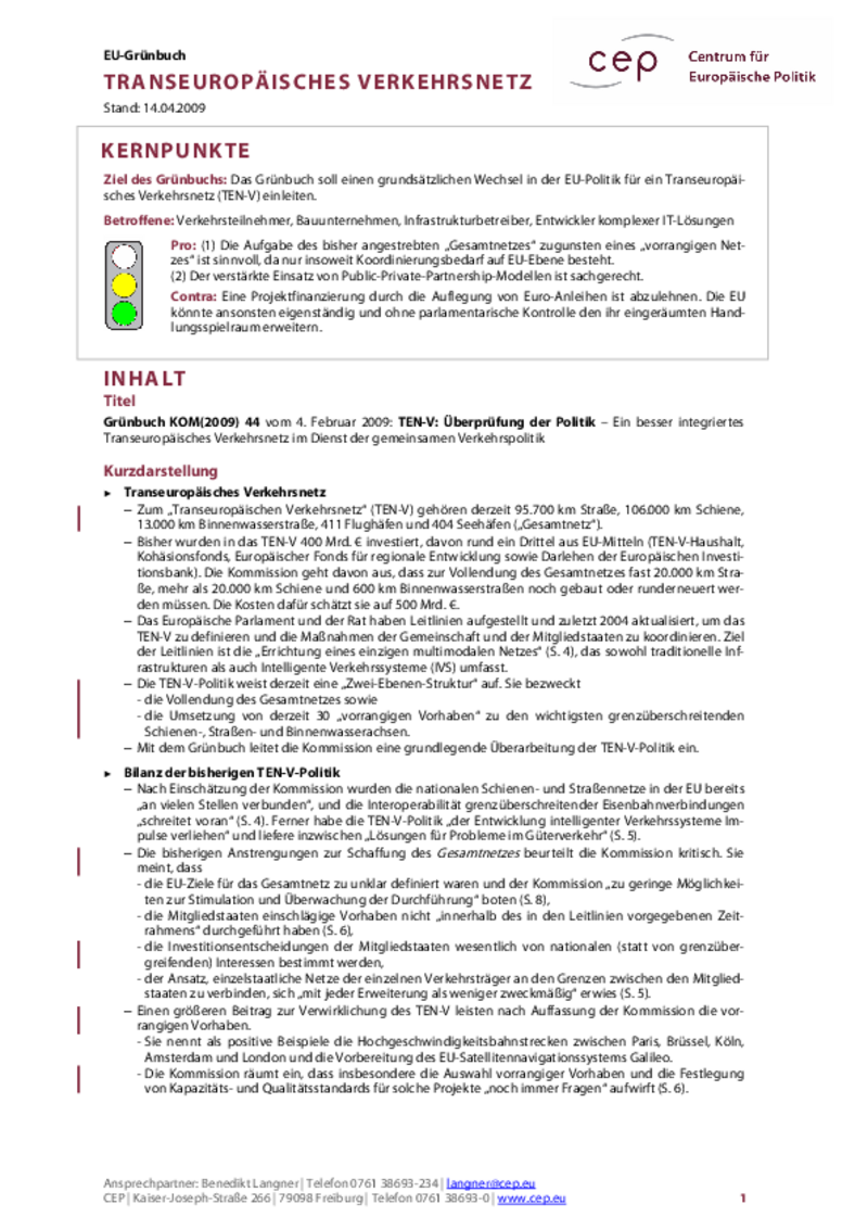 Transeuropäisches Verkehrsnetz KOM(2009) 44