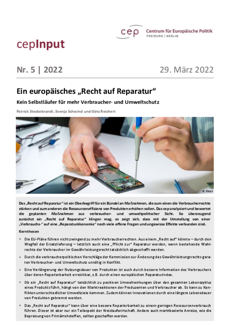 Europäisches Recht auf Reparatur (cepInput)