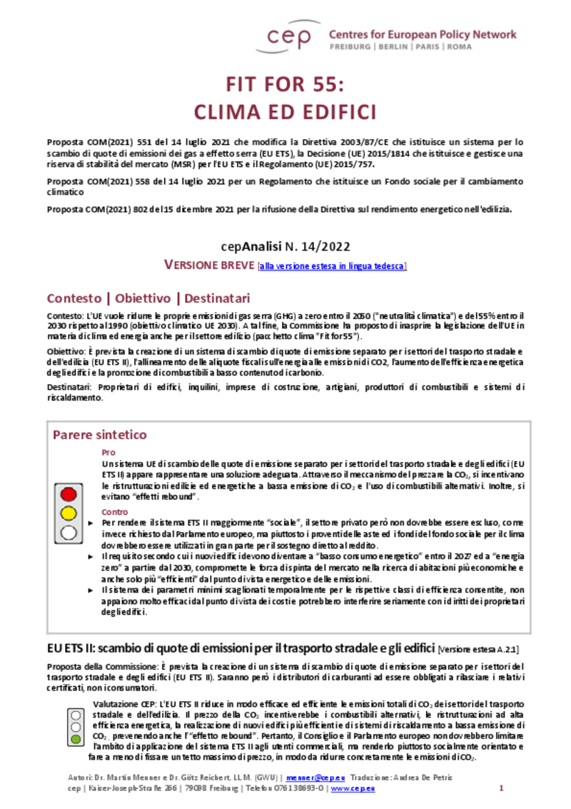 “Fit for 55”: clima ed edifici (cepAnalisi)