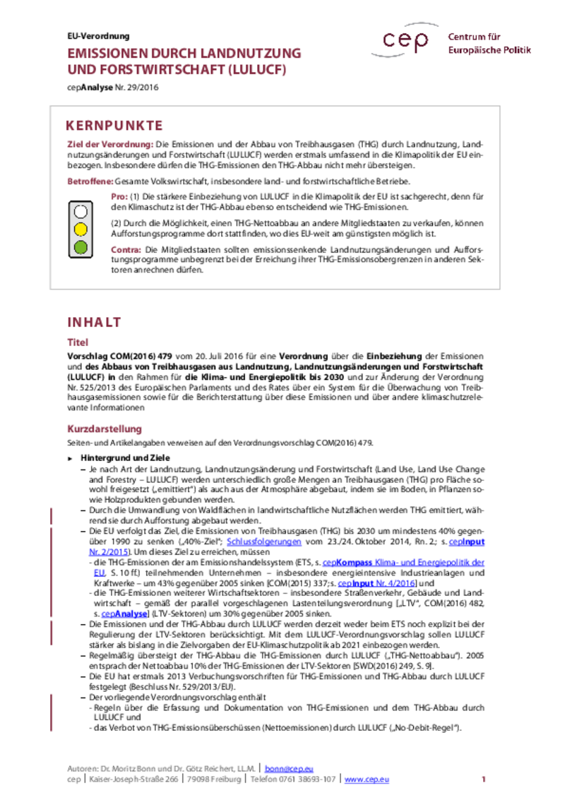 Emissionen durch Landnutzung und Forstwirtschaft COM(2016) 479
