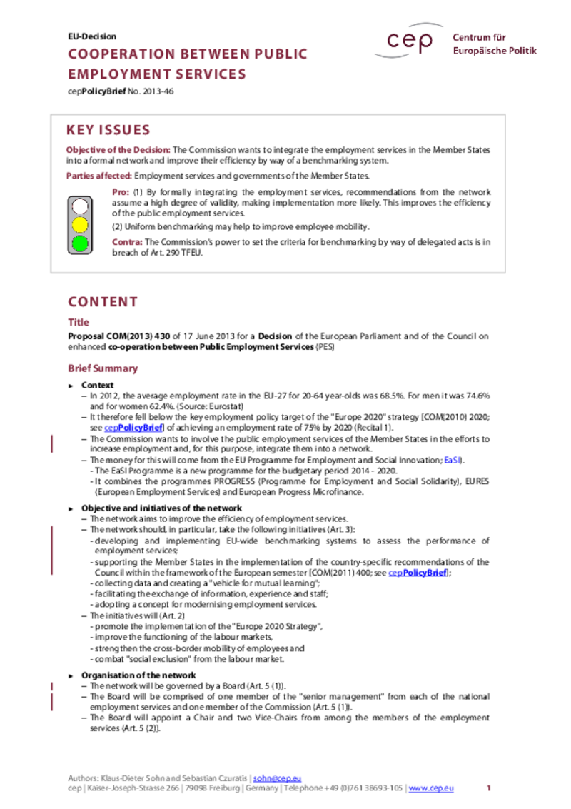 Cooperation between Public Employment Services COM(2013) 430