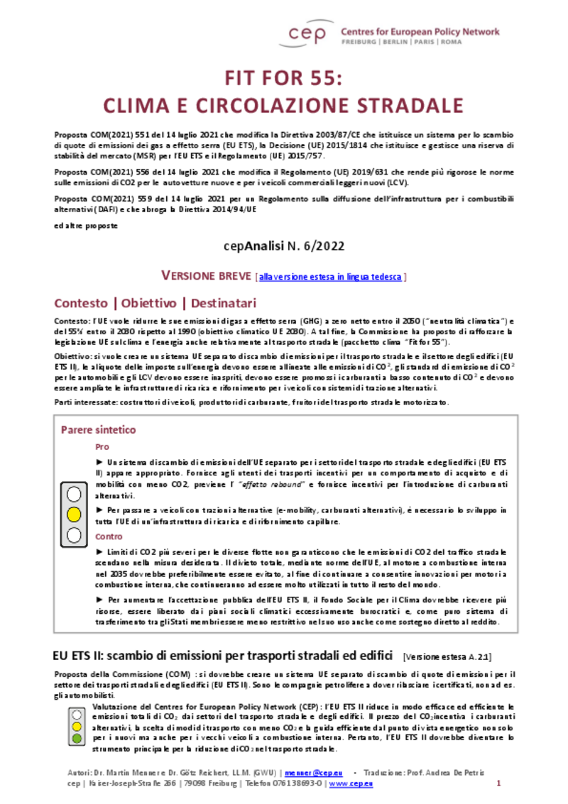 Fit for 55: Clima e circolazione stradale