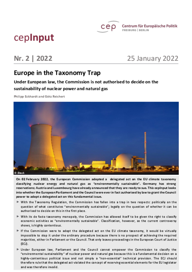 Europe in the Taxonomy Trap (cepInput)