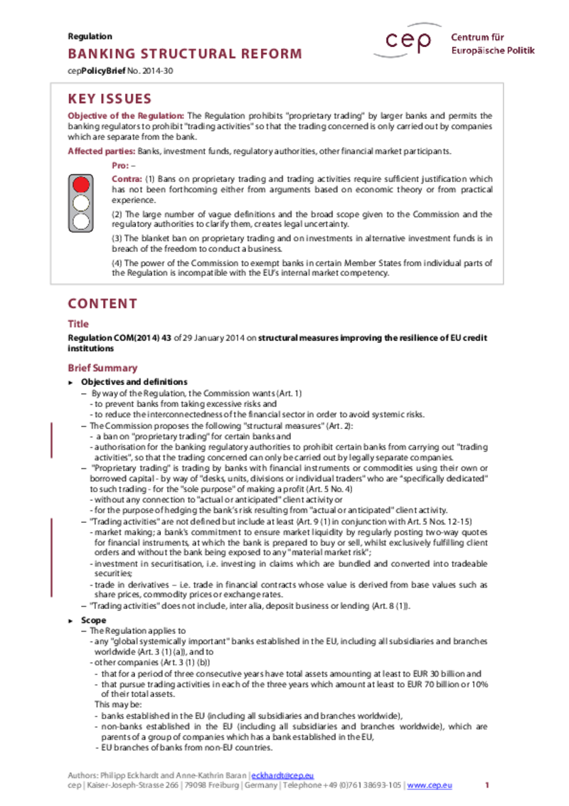 Banking structural reform COM(2014) 43