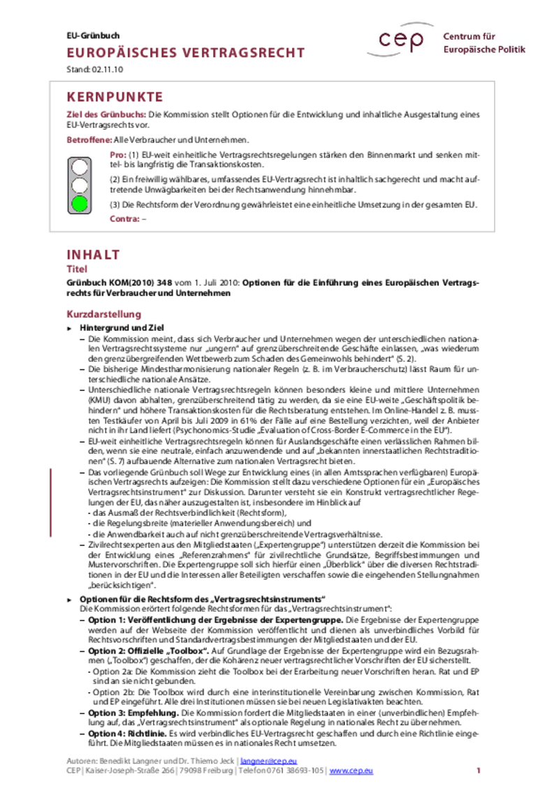 Europäisches Vertragsrecht KOM(2010) 348