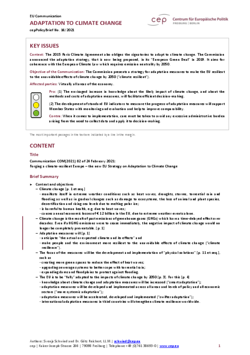 Adaptation to Climate Change (cepPolicyBrief COM2021 82)
