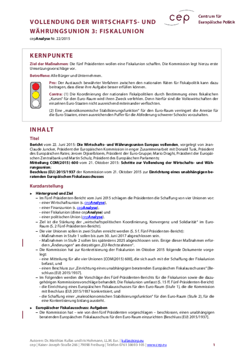 Vollendung der Wirtschafts- und Währungsunion 3: Fiskalunion