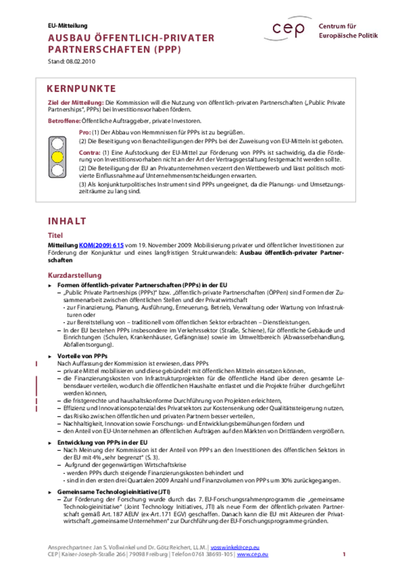 Ausbau öffentlich-privater Partnerschaften (PPP) KOM(2009) 615