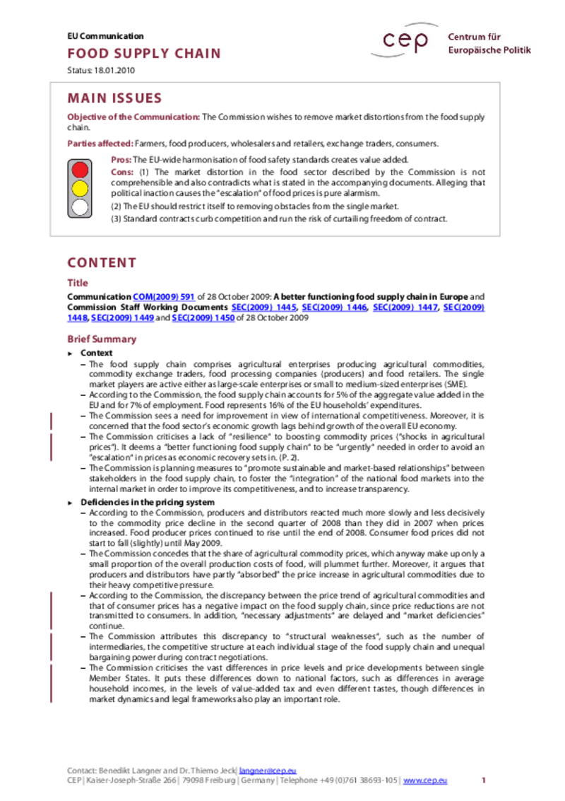 Food Supply Chain COM(2009) 591