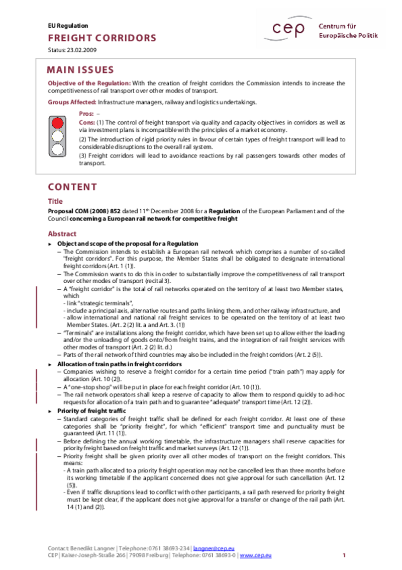 Freight Corridors COM(2008) 852