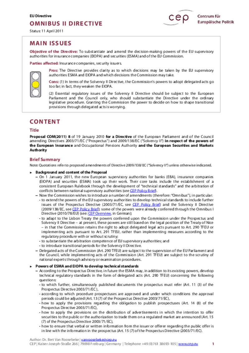 Omnibus II Directive COM(2011) 8