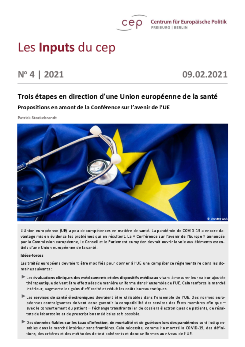 Trois étapes en direction d’une Union européenne de la santé