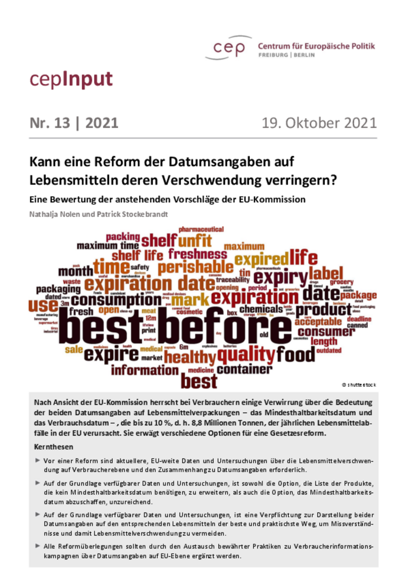 Kann eine Reform der Datumsangaben auf Lebensmitteln deren Verschwendung verringern? (cepInput)