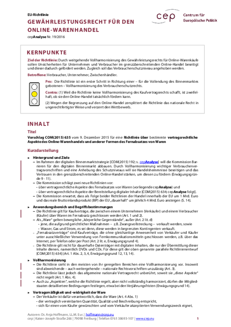 Gewährleistungsrecht für den Online-Warenhandel COM(2015) 635