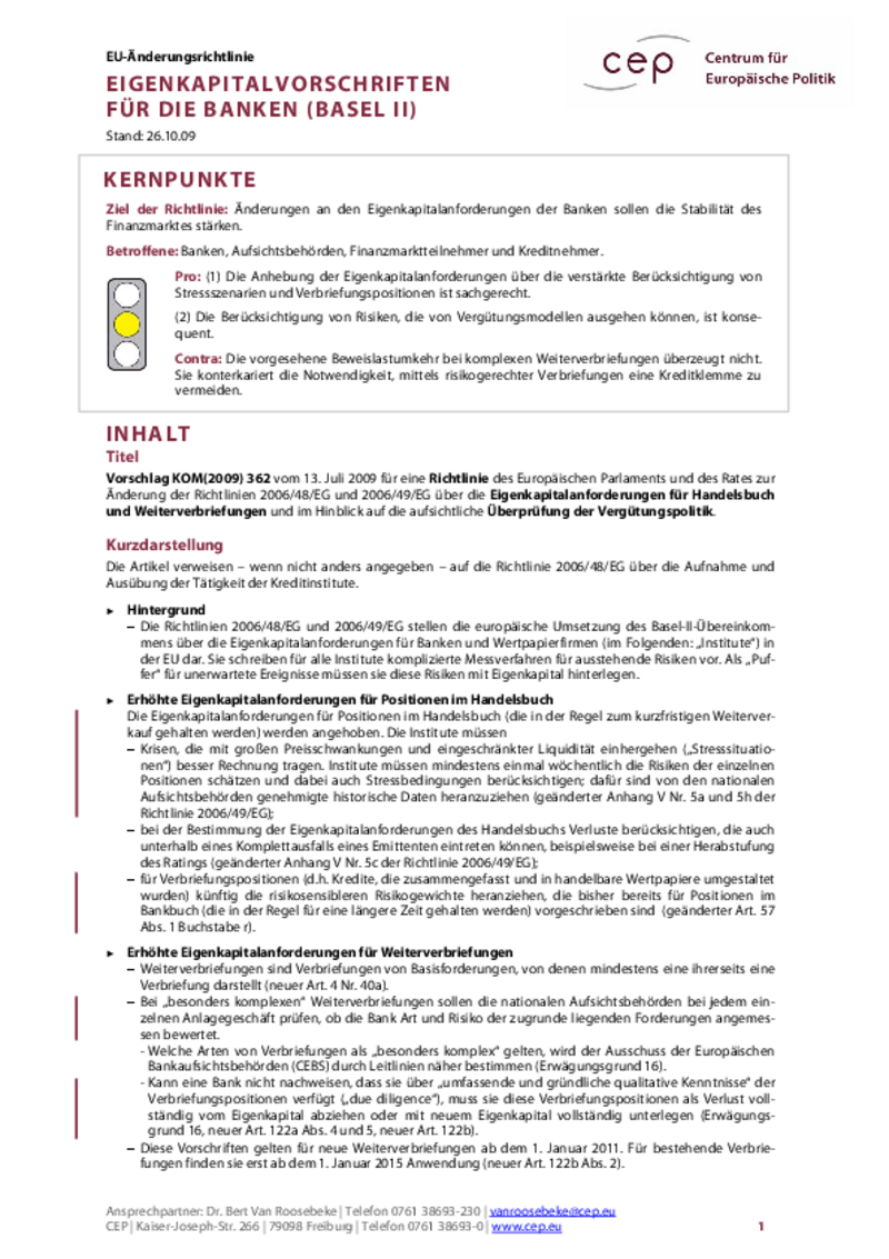 Eigenkapitalvorschriften für die Banken (Basel II) KOM(2009) 362