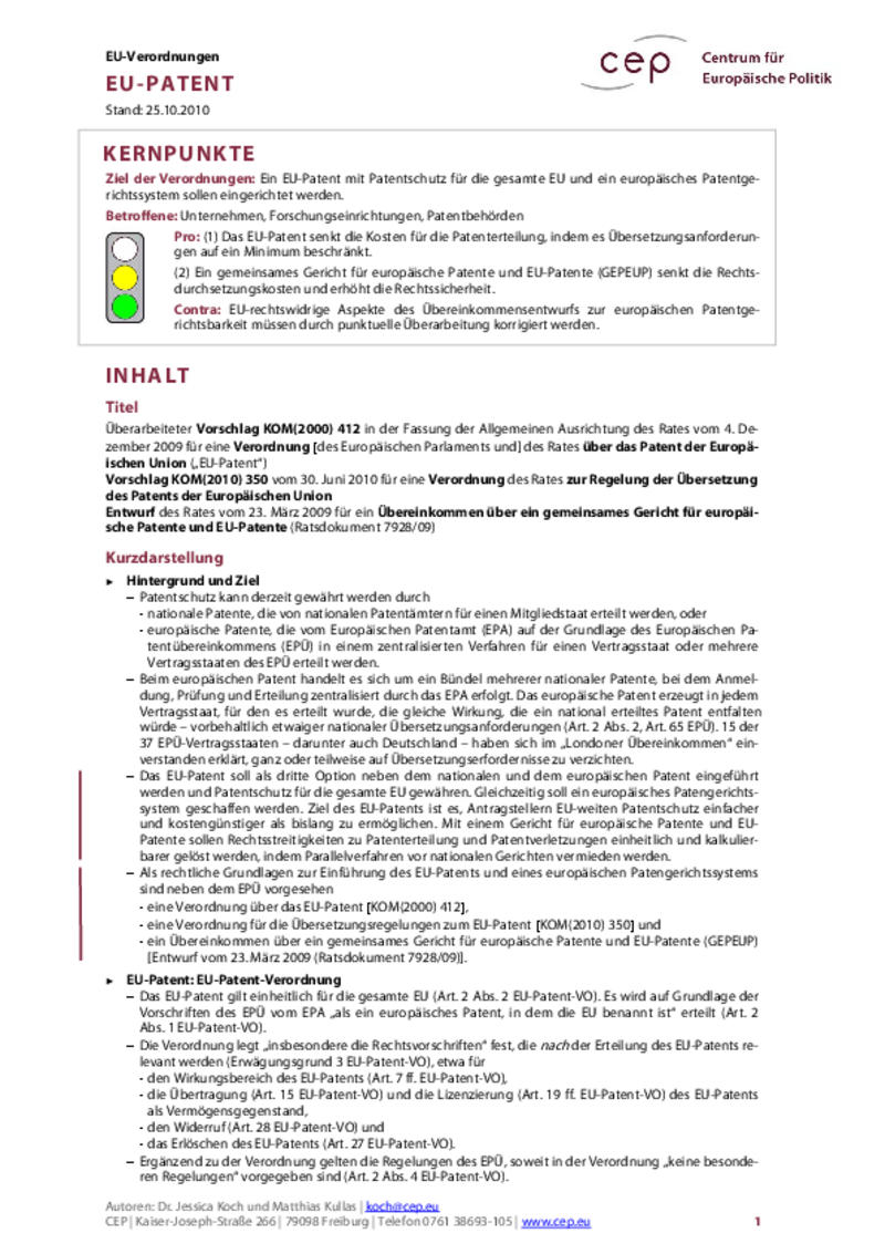 EU-Patent KOM(2010) 350