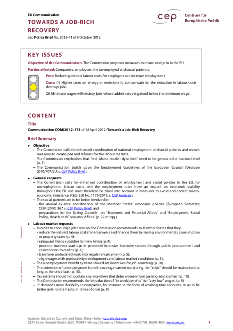 Towards a Job-Rich Recovery COM(2012) 173