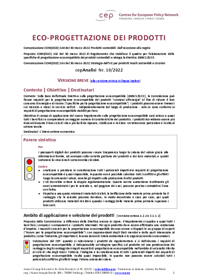 Eco-progettazione dei prodotti (cepAnalisi)