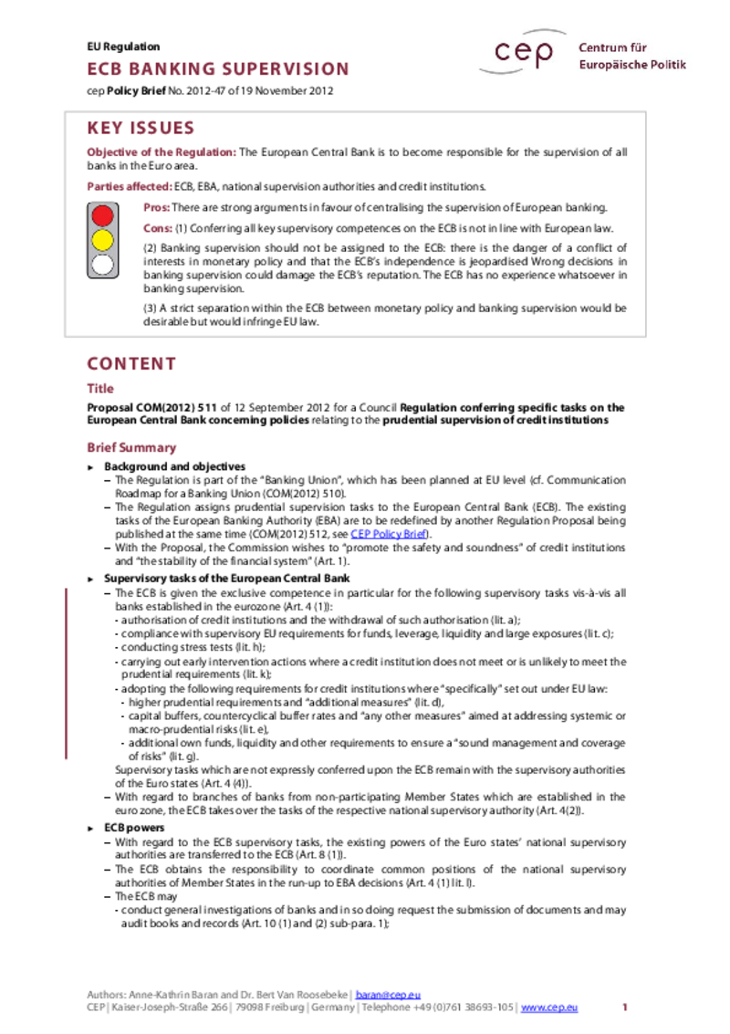 ECB Banking Supervision COM(2012) 511