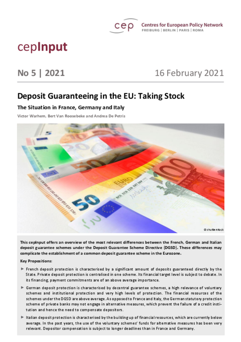 Deposit Guaranteeing in the EU: Taking Stock (cepInput)